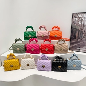 Women's Candy Color Quilted Crossbody Bag Synthetic Leather Heart Metal Lock Scrunchie Handle Small Square Handbag Daily Fashion