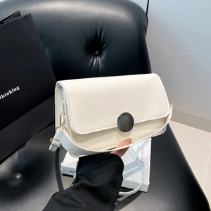 Sac à Bandoulière Carré en Similicuir PU à la Mode Pour Femmes Boucle Métallique Ronde Sacoche Décontractée Sac à Main Quotidien