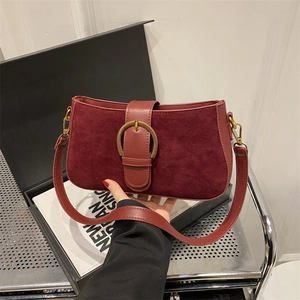 Vintage Frosted PU Leather Underarm Bag For Women Large Gold Buckle Stitching Shoulder Bag Retro Small Square Crossbody Bag