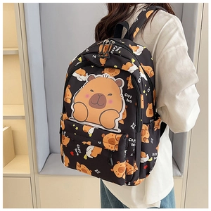 Student backpack with cute cartoon Capybara prints and large storage capacity
