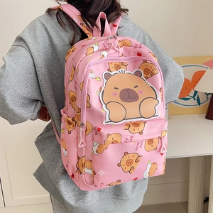 Kids Cartoon Capybara Print Backpack For School Students Large Capacity Nylon Cute Animal Pattern Daypack For Boys Girls