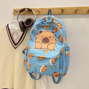 Light blue Capybara cartoon backpack with large capacity and ergonomic design for students