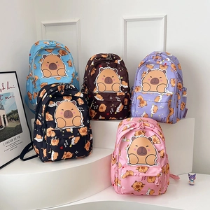 Cute Capybara print backpack set in blue, brown, purple, black, and pink colors
