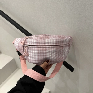 Cute Korean Style Plaid Gingham Canvas Waist Bag For Women Students Large Capacity Casual Chest Bag Shoulder Crossbody Bag