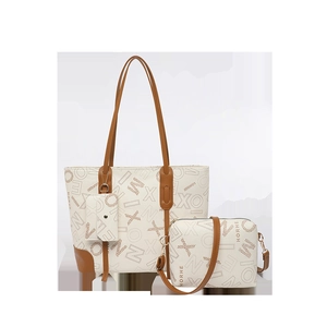 Three-piece tote bag set with letter print including shoulder bag and small pouch