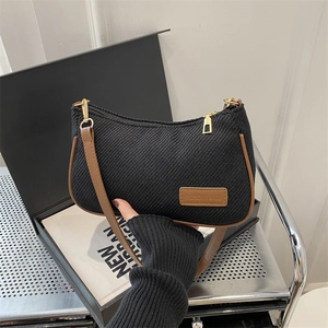 Women Vintage Denim Underarm Shoulder Bag Simple Crescent Crossbody Bag With Leather Trim Gold Hardware Retro Casual Hobo Bag