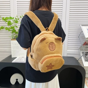 Cute Plush Capybara Backpack For Kids Women Korean Style Cartoon Animal School Bag Casual Travel Small Rucksack With 3D Ears