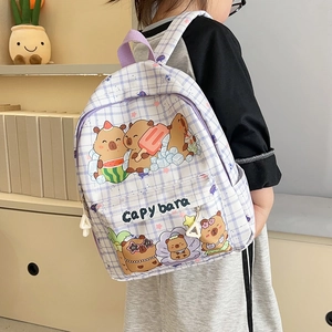 Cartoon Capybara Kids Backpack Cute Printed Kindergarten School Bag For Girls Mini Travel Daypack Nylon PU Pink Purple