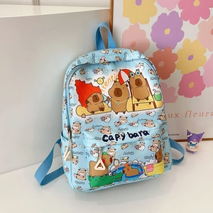 Light blue Capybara cartoon backpack for kids with cute waterproof printed patterns