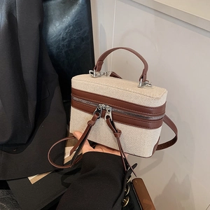 Damen Retro Segeltuch Kunstleder Patchwork Box Tasche Mini Umhängetasche Handtasche Mit Doppelreißverschluss Quaste Täglich Lässig Mode Tasche