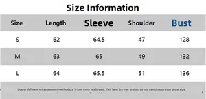 Size chart for French ruffle tie blouse showing length sleeve and bust in CM