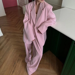 Damen-Hosenanzug 2025 Herbst in Blassrosa mit Blazer und Hose mit weitem Bein