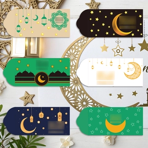Enveloppes d'argent Eid Mubarak en six couleurs avec motifs lune et lanternes