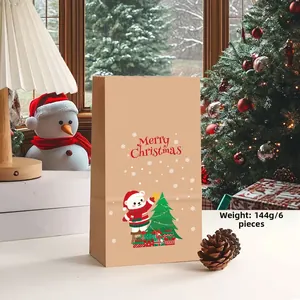 Détail du sac cadeau de Noël en papier kraft avec illustration d'ours et poids de 144g