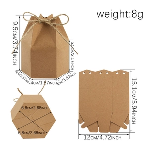 European hexagonal kraft paper candy box with jute rope closure and dimensions