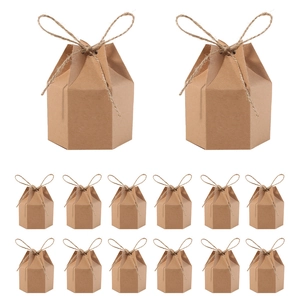 European hexagonal kraft paper gift boxes with twine bows for wedding party candy favors