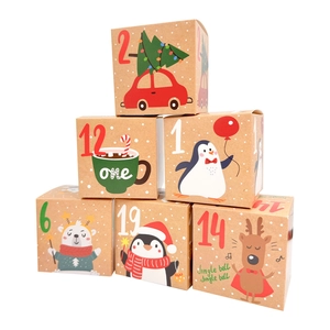 Christmas advent calendar countdown candy boxes set with festive cartoon illustrations