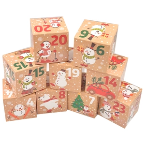 Christmas advent calendar kraft gift boxes with festive holiday illustrations and numbers