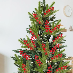 Artificial Christmas pine branches with red berries and greenery for table decor 60pcs