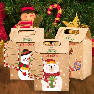 Cajas de regalo de Navidad en papel kraft con reno oso muñeco de nieve y etiquetas kit