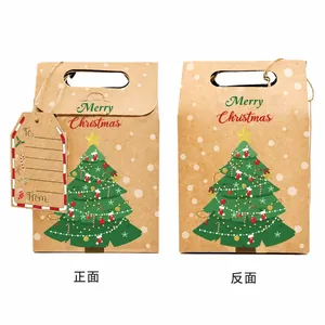 Set de bolsas de regalo de Navidad en papel kraft con abeto impreso y etiquetas