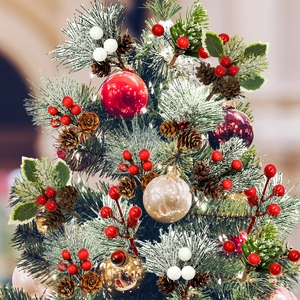 Christmas bouquet set with red berries, pine cones and snowy pine needles decoration