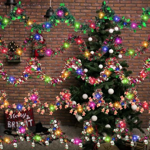 LED Christmas tinsel garland set with snowman and gingerbread man lights for festive decor
