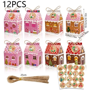 Weihnachts-Countdown-Geschenkset mit 12 Papierhäusern, Schnüren und Nummern-Aufklebern