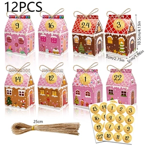 Detailset aus 12 Weihnachts-Lebkuchenhaus-Geschenkboxen mit Kordel und Nummernaufklebern