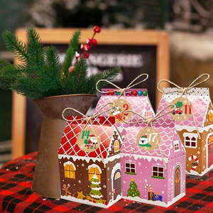 Set mit vier 3D-Weihnachtshaus-Geschenkboxen mit Schneemannmuster auf Karotischdecke