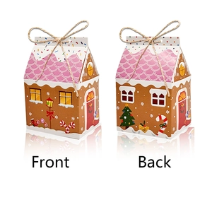 Vorder- und Rückseite von 3D-Lebkuchenhaus-Geschenkboxen in Rosa mit Jutekordel