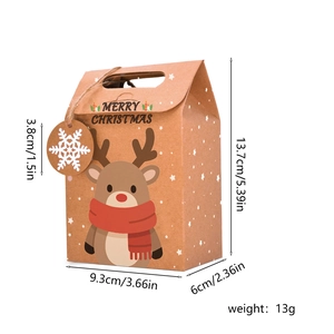 Brown kraft Christmas gift bag with reindeer print and Merry Christmas greeting