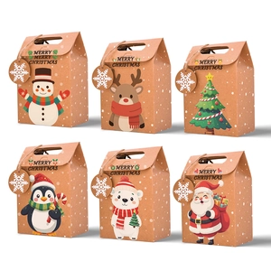 Set of 6 kraft Christmas gift bags with cartoon patterns and snowflake gift tags