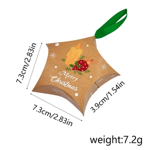 Star shaped kraft paper Christmas gift box with Merry Christmas print and green ribbon