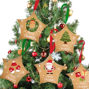 Christmas Star Shape Cardstock Gift Box With Satin Ribbon Mixed Patterns Santa Claus Christmas Tree Hanging Ornament Party Favor Boxes