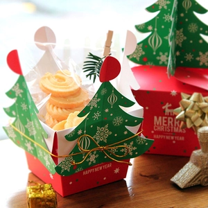 Christmas gift box with 3D tree design and gold tie for candy and festive treats