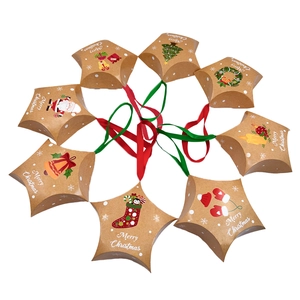 Detailed set of eight star-shaped kraft paper Christmas gift boxes with festive patterns
