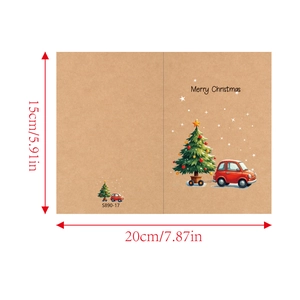 Biglietti di Natale vintage in carta kraft con albero e auto, dimensioni di 20x15 cm