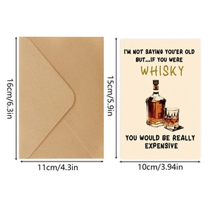 Funny birthday card with whiskey illustration and brown kraft envelope stationery set