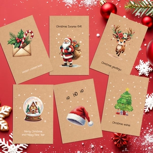 Set di 20 biglietti di auguri di Natale retrò in carta kraft con varie illustrazioni