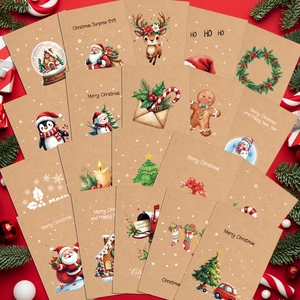 Dettaglio di 20 biglietti di Natale vintage in carta kraft con Babbo Natale e renne