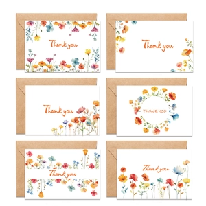 Cartes de Remerciement Fleurs Sauvages Bohèmes Avec Enveloppes pour Anniversaire Mariage Fête Cartes de Vœux Florales