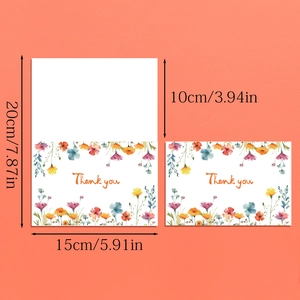 Lot de deux cartes de remerciement bohème avec fleurs sauvages et enveloppes assorties