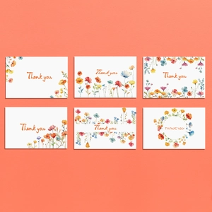 Vue détaillée de six cartes de remerciement aux motifs aquarelle de fleurs sauvages variés