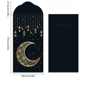 Eid Mubarak moon and castle money envelopes with gold lantern patterns for Ramadan gifts