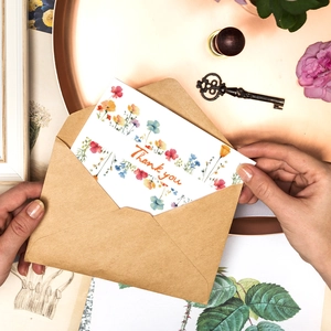 Lot de cartes de remerciement fleurs sauvages bohème avec enveloppe en kraft