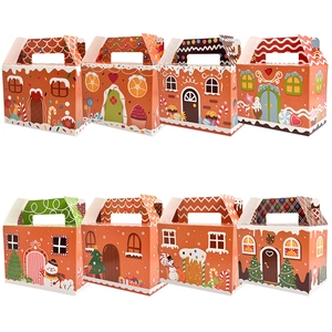 Gingerbread House Christmas Gift Boxes With Handle White Cardstock Paper Candy Treat Boxes For Holiday Party Decoration Supplies