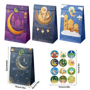 Sacchetti regalo Ramadan impermeabili con disegni di luna e moschea e adesivi