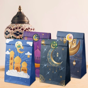 Sacchetti Regalo in Carta Eid Ramadan Kareem Con Adesivi Motivo Moschea Islamica Luna Stella per Forniture Celebrazione Festa