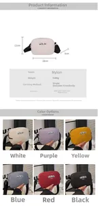 Detailed dimension guide and color comparison for panda nylon crossbody travel pouch